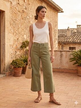 a.n.a High-Rise Wide-Leg Crop Pants in Olive
